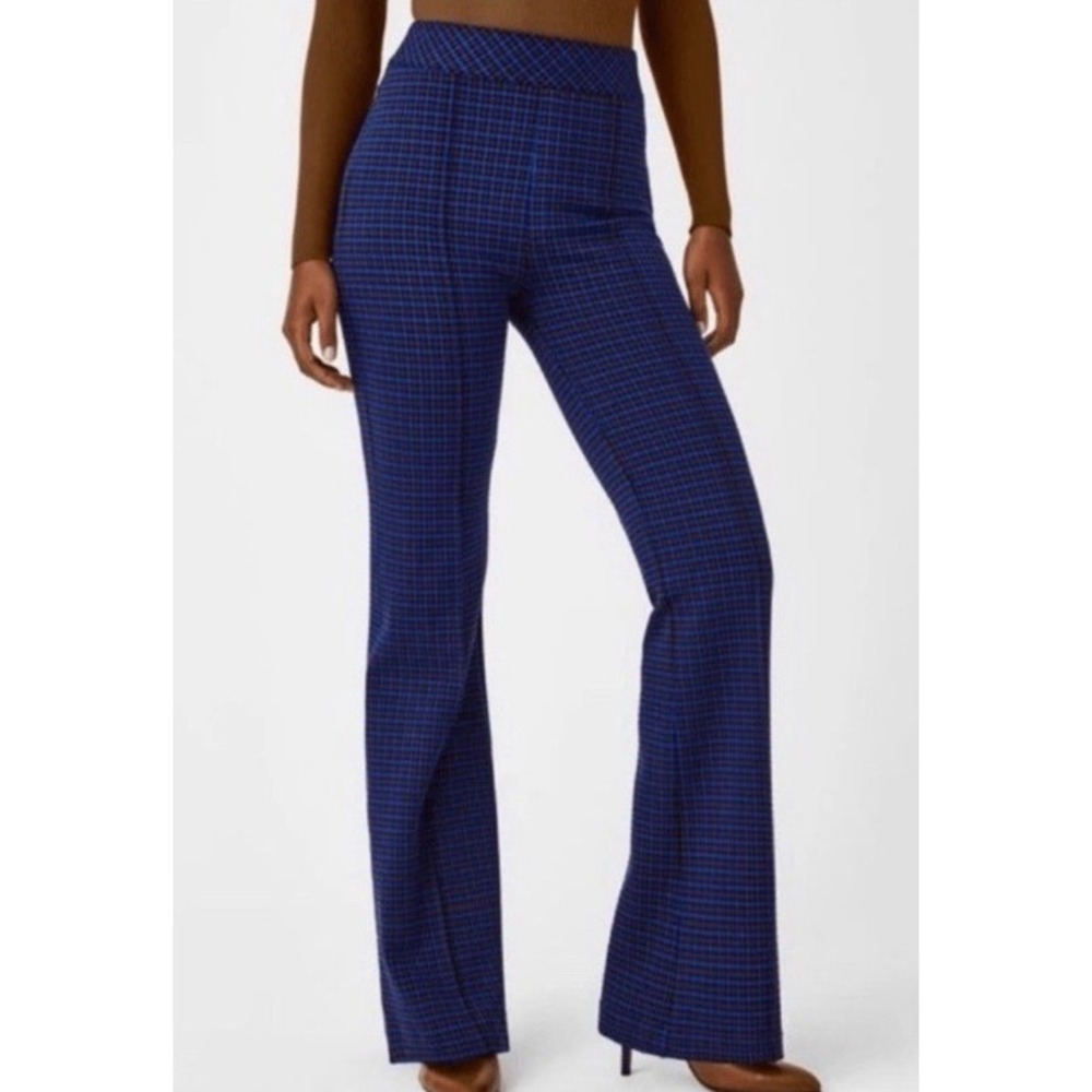 SPANX Hi-Rise Flare Perfect Pant in Blue Brown Houndstooth‎ Jacquard Size Large